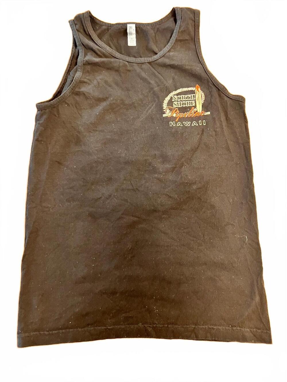 ALSTYLE Classic Black Cotton Hawaii Pipeline Surf Tank Top, Size Small
